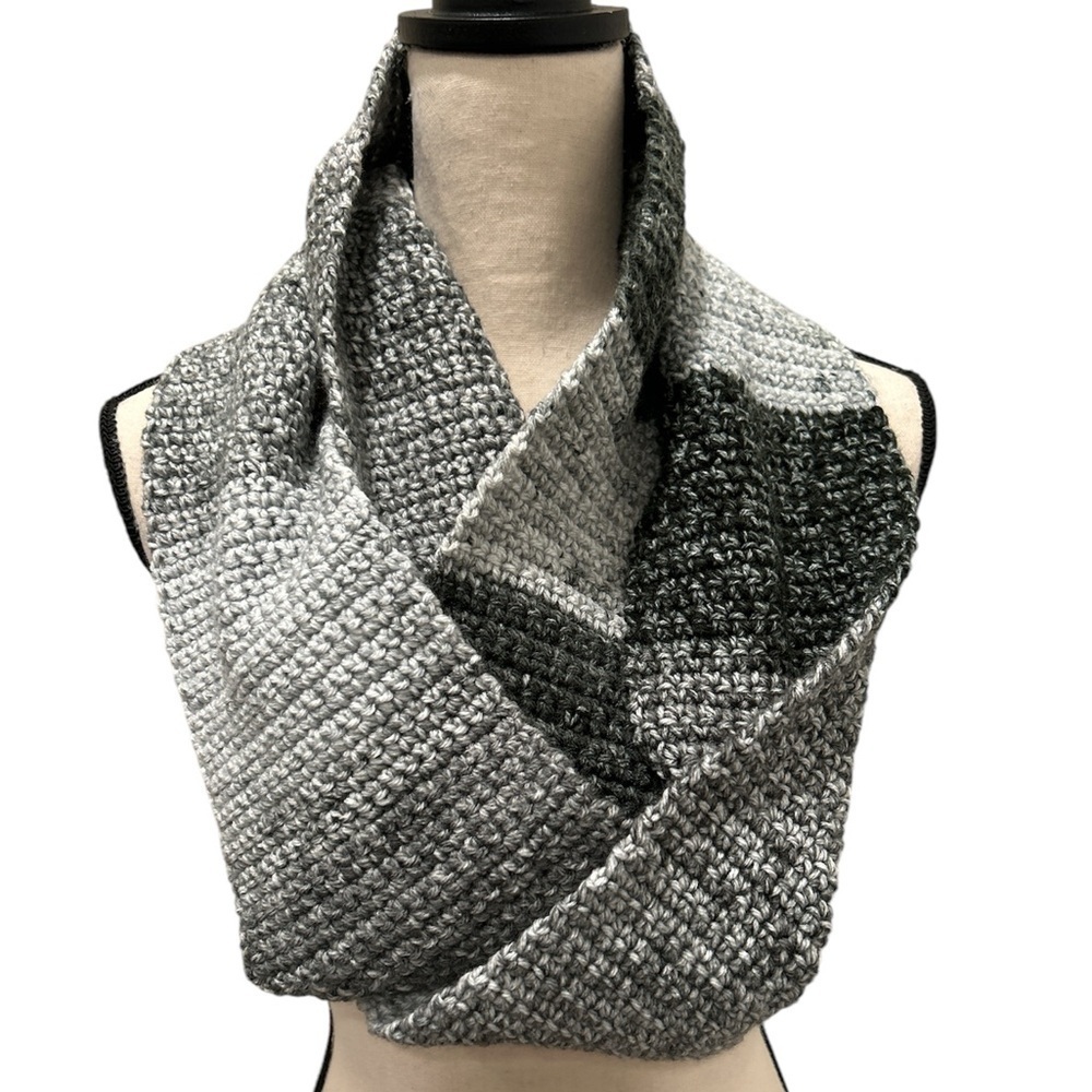 Gray and Black Knit Handmade Infinity Scarf